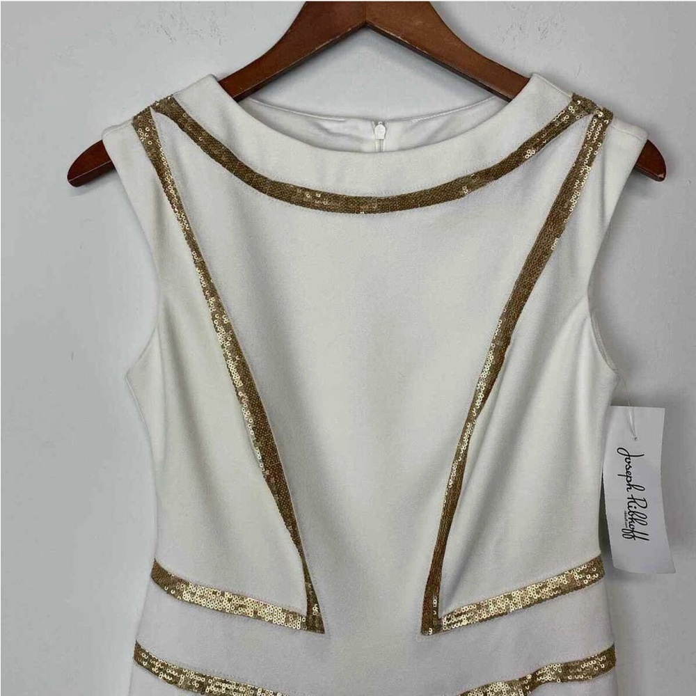 NWT Joseph Ribkoff White and Gold Sequin Dress - Picture 4 of 10